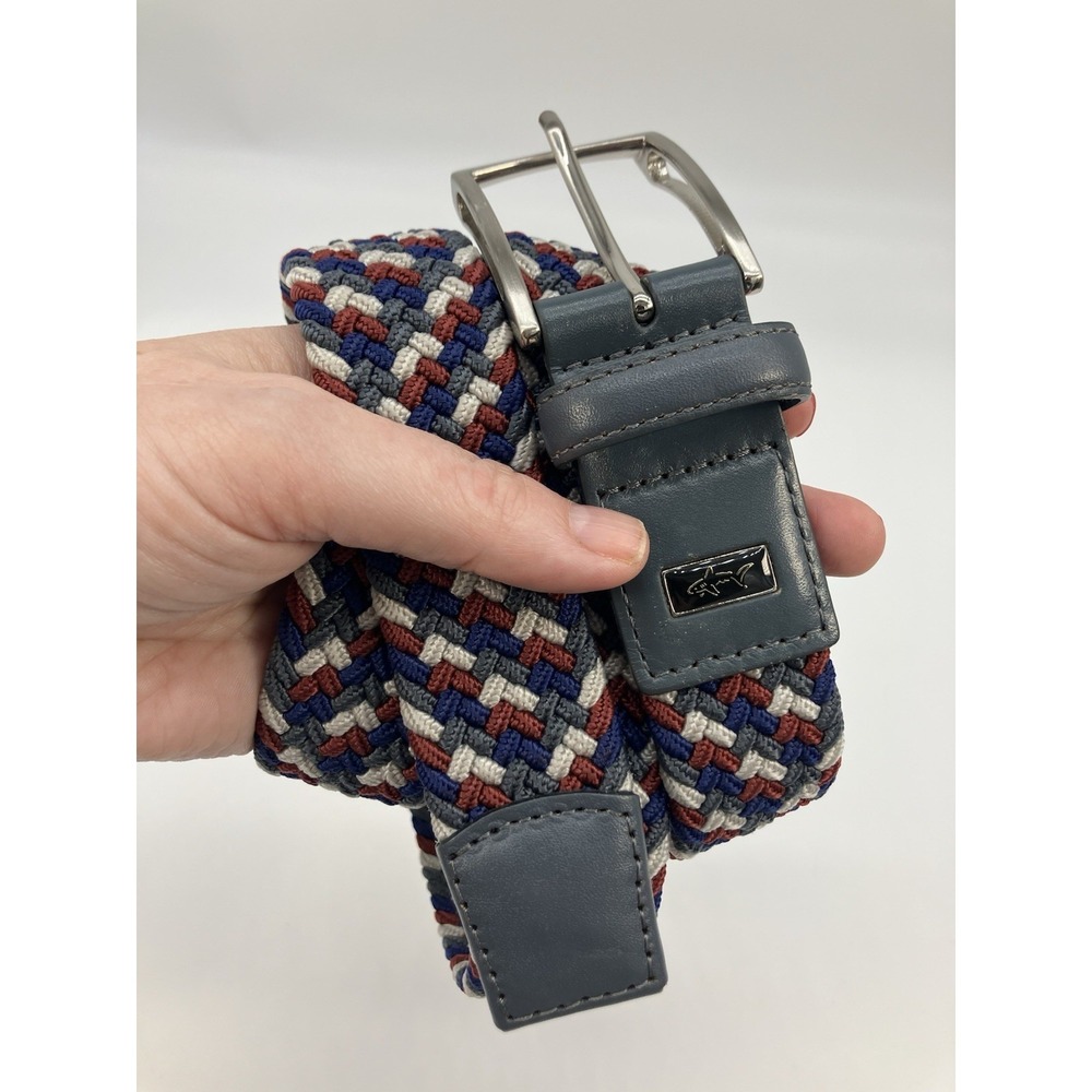 Greg‎ Norman Mens Stretch Golf Belt Size 38 Gray Leather Woven Multicolor Preppy